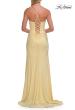 Picture of: Ruched Rhinestone Wrap Gown with Lace-Up Back and High Slit in Pale Yellow, Style: 33340, Detail Picture 6