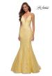 Picture of: Long Mermaid Lace Dress with Back Rhinestone Detail in Pale Yellow, Style: 28355, Detail Picture 7