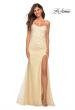 Picture of: Long Jeweled Pastel Prom Gown with Lace Up Back in Pale Yellow, Detail Picture 7
