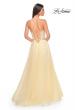 Picture of: A-Line Prom Gown with Ruched Bodice and Rhinestone Belt Detail in Pale Yellow, Style: 32117, Detail Picture 7