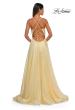 Picture of: Metallic Chiffon Prom Dress with Flowing Skirt and High Slit in Pale Yellow, Style: 33043, Detail Picture 7