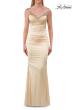Picture of: Fitted Satin Gown with Jeweled Back Straps in Pale Yellow, Style: 33798, Detail Picture 7