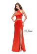 Picture of: Halter Two Piece Satin Prom Dress with Caged Back in Papaya, Style: 26171, Main Picture