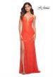 Picture of: Papaya Stretch Lace Prom Dress with Deep V Neckline in Papaya, Main Picture