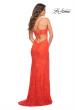 Picture of: Papaya Stretch Lace Prom Dress with Deep V Neckline in Papaya, Back Picture
