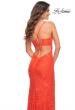 Picture of: Papaya Stretch Lace Prom Dress with Deep V Neckline in Papaya, Detail Picture 2