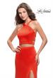 Picture of: Halter Two Piece Satin Prom Dress with Caged Back in Papaya, Style: 26171, Detail Picture 3