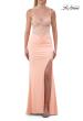 Picture of: Lace Bodice Fitted Gown with Slit and Open Crisscross Back in Peach, Style: 33386, Detail Picture 10