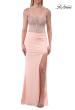 Picture of: Sheer Lace Corset Gown with High Slit and Lace-Up Back in Peach, Style: 33808, Detail Picture 13