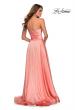 Picture of: Strapless Satin Gown with Pleated Bodice and Slit in Peach, Style: 28608, Back Picture