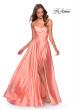 Picture of: Strapless Satin Gown with Pleated Bodice and Slit in Peach, Style: 28608, Detail Picture 1