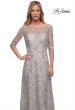 Picture of: Lace Dress with Three-Quarter Sleeves and Illusion Neckline in Pearl Silver, Main Picture