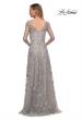 Picture of: Lace Dress with Three-Quarter Sleeves and Illusion Neckline in Pearl Silver, Back Picture