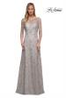 Picture of: Lace Dress with Three-Quarter Sleeves and Illusion Neckline in Pearl Silver, Detail Picture 1