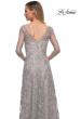 Picture of: Lace Dress with Three-Quarter Sleeves and Illusion Neckline in Pearl Silver, Detail Picture 2