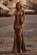 Picture of: Brushed Metallic Jersey Simple Prom Dress with Ruching in Penny , Style 32812, Main Picture