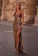 Picture of: Fitted Metallic Jersey Prom Dress with Corset Style Top in Penny , Style 32877, Main Picture