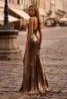 Picture of: Brushed Metallic Jersey Simple Prom Dress with Ruching in Penny , Style 32812, Back Picture