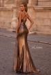 Picture of: Fitted Metallic Jersey Prom Dress with Corset Style Top in Penny , Style 32877, Back Picture