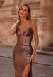 Picture of: Fitted Metallic Jersey Prom Dress with Corset Style Top in Penny , Style 32877, Detail Picture 1