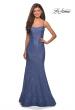 Picture of: Stretch Lace Gown with Square Neckline and Open Back in Periwinkle, Style: 27565, Detail Picture 8
