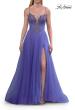 Picture of: Corset Tulle A-Line Gown with Lace Applique and Slit in Periwinkle, Style: 33860, Detail Picture 9