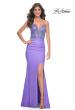 Picture of: Fitted Jersey Prom Dress with Rhinestone Beaded Illusion Bodice in Periwinkle, Style: 32054, Detail Picture 3