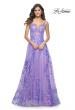 Picture of: Sequin Lace Print Tulle A-Line Prom Dress with Illusion Bodice in Periwinkle, Style: 32223, Detail Picture 3