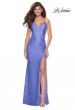Picture of: Form Fitting Lace Dress with V Neckline and Slit in Periwinkle, Style: 27614, Detail Picture 4