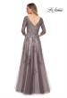 Picture of: A Line Gown with Sheer Three-Quarter Sleeves in Pink Gray, Back Picture