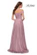 Picture of: Metallic Chiffon Gown with Off the Shoulder Top in Pink Metallic, Style 29172, Back Picture