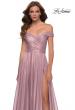 Picture of: Metallic Chiffon Gown with Off the Shoulder Top in Pink Metallic, Style 29172, Detail Picture 1