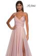 Picture of: Metallic Chiffon Prom Dress with Flowing Skirt and High Slit in Pink , Style: 33043, Detail Picture 9