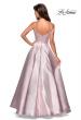 Picture of: Metallic Long Evening Gown with Plunging Neckline in Pink, Style: 27322, Back Picture