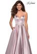 Picture of: Metallic Long Evening Gown with Plunging Neckline in Pink, Style: 27322, Detail Picture 2