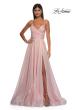 Picture of: Metallic Chiffon Prom Dress with Flowing Skirt and High Slit in Pink , Style: 33043, Detail Picture 3
