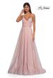 Picture of: Metallic Chiffon Prom Dress with Flowing Skirt and High Slit in Pink , Style: 33043, Detail Picture 5