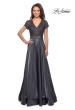 Picture of: Short Sleeve Satin Gown with Embellished Bodice in Platinum, Style: 26447, Main Picture