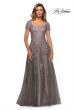 Picture of: A-line Dress with Lace Detail and Sheer Cap Sleeves in Platinum, Style: 28091, Main Picture