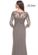 Picture of: Long Evening Gown with Lace Illusion Sleeves and Neckline in Platinum, Style: 30385, Detail Picture 8
