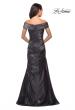 Picture of: Floor Length Off the Shoulder Gown with Ruching in Platinum, Style: 25656, Back Picture
