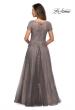 Picture of: A-line Dress with Lace Detail and Sheer Cap Sleeves in Platinum, Style: 28091, Back Picture
