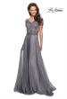 Picture of: Long Chiffon Dress with Lace Bodice and Pockets in Platinum, Style: 27098, Detail Picture 1