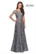 Picture of: Short Sleeve Long Sequin Dress with Sheer Neckline in Platinum, Style: 27839, Detail Picture 1