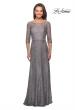 Picture of: Long Lace Dress with Empire Waist and 3/4 Sleeves in Platinum, Style: 27857, Detail Picture 1