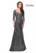 Picture of: Floor Length Sequin Gown wtih Ruching and Sleeves in Platinum, Style: 28065, Detail Picture 1