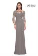 Picture of: Long Evening Gown with Lace Illusion Sleeves and Neckline in Platinum, Style: 30385, Detail Picture 1