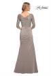 Picture of: Gathered Mermaid Satin Gown with Lace Top in Platinum, Style: 24926, Detail Picture 2