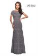 Picture of: Floor Length Lace Gown with Short Sleeves in Platinum, Style: 26875, Detail Picture 2