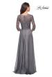 Picture of: Floor Length Chiffon Dress with Lace Sleeves in Platinum, Style: 27153, Detail Picture 2